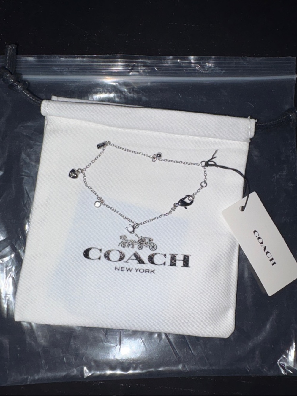 NWT Coach Silver Tone Charm Bracelet with Logo Pouch